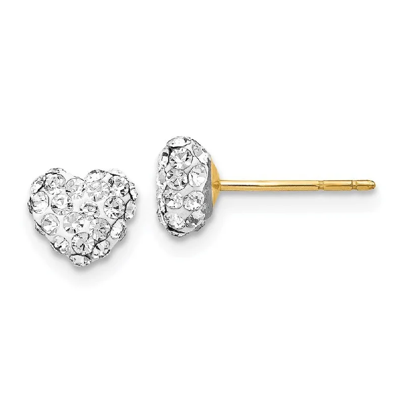 14k Yellow Gold Crystal Heart Stud Earrings (L-5 mm, W-6 mm)