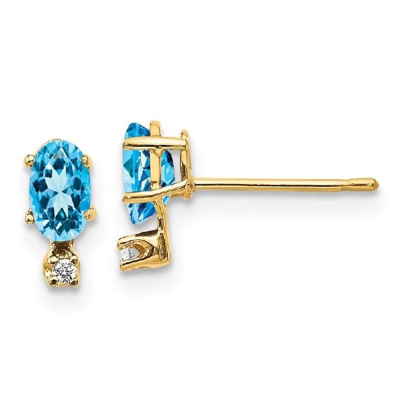 14k Yellow Gold Diamond & Blue Gemstone Earrings (L-7 mm, W-3 mm)