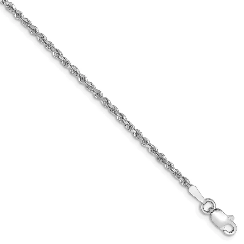 1.8mm, 14k White Gold, Diamond Cut Solid Rope Chain Bracelet