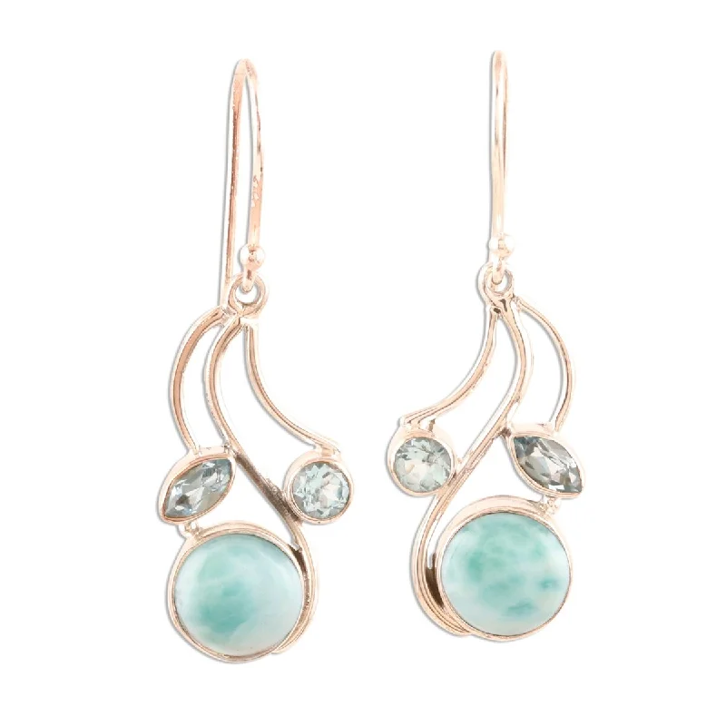 NOVICA Triple Fascination, Larimar and blue topaz dangle earrings - 1.6*0.6