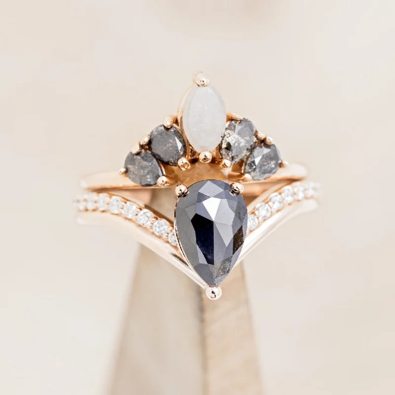 "IO" - PEAR CUT SALT & PEPPER DIAMOND ENGAGEMENT RING WITH TRACER