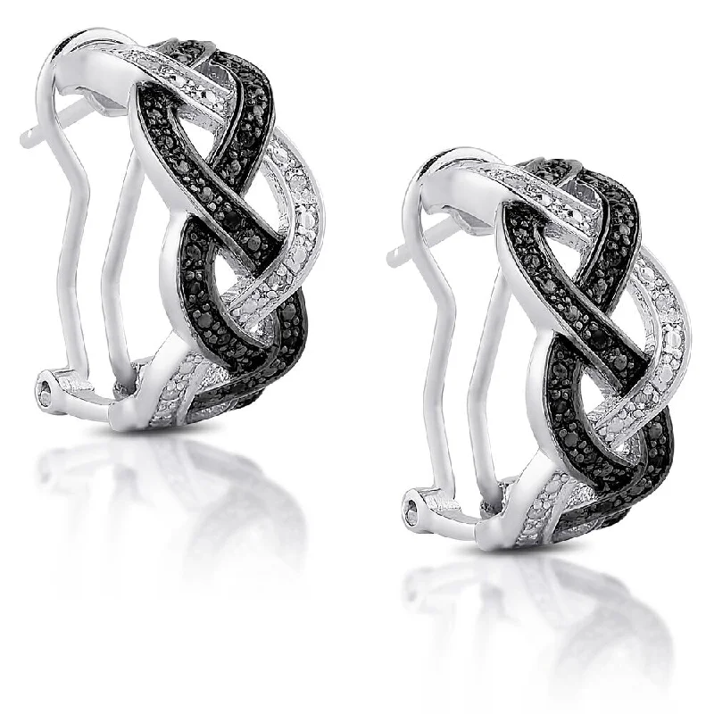 Finesque Sterling Silver Black and White Diamond Accent Infinity Design Hoop Earrings