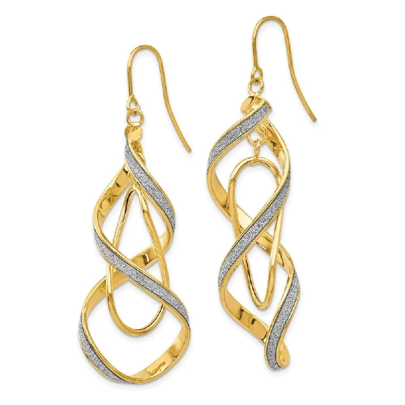 Diamond2Deal 14K Yellow Gold Polished Glitter Infused Spiral Dangle Earrings (L- 57 mm, W- 15 mm)