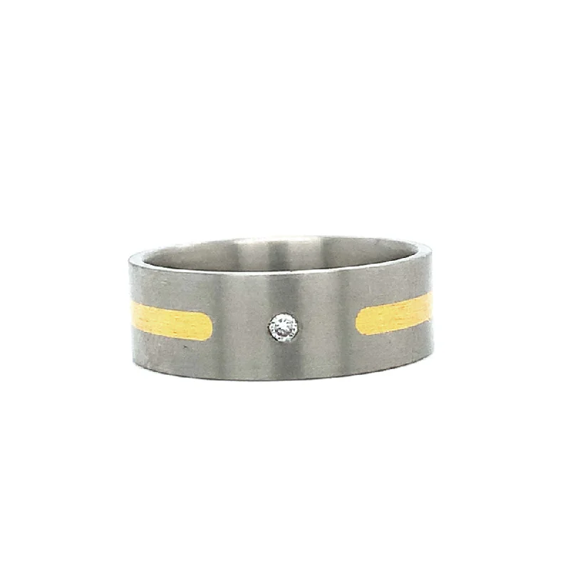 Titanium Flush Set Diamond Ring with 24K Yellow Gold Inlay