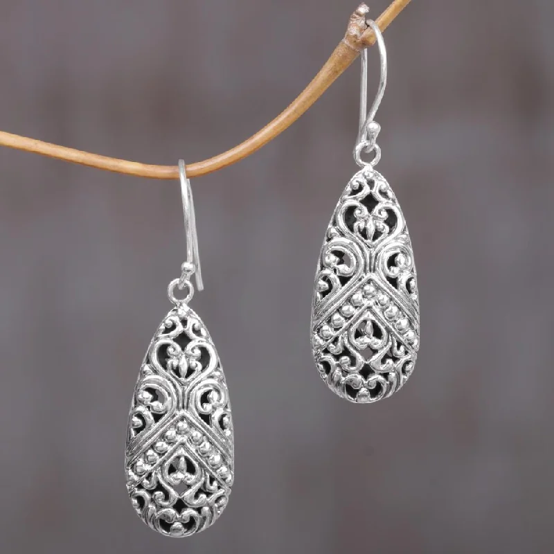 Sterling Silver 'Temple of Ferns' Earrings - 1.8L*0.56W