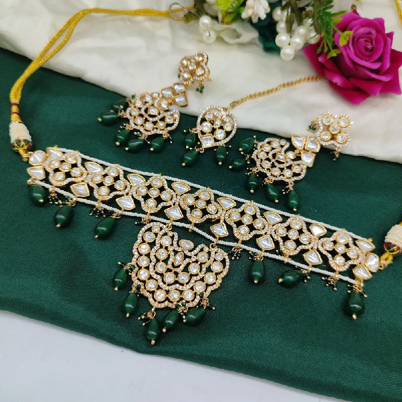 Akruti Collection Gold Plated  Polki Kundan And Beads Choker Necklace Set