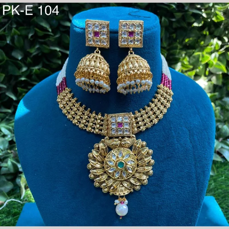 Amoliya Jewels Gold Plated Polki Kundan Stone And Pearls Necklace Set