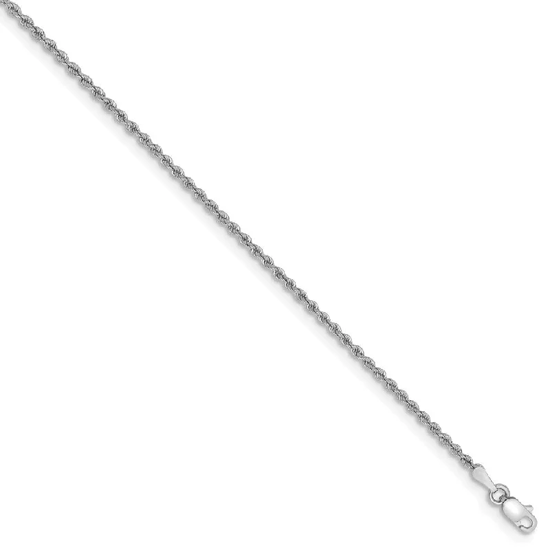 2mm, 14k White Gold, Handmade Solid Rope Chain Bracelet, 8 Inch