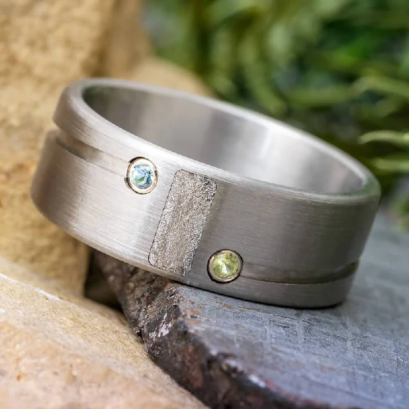 Double Birthstone Wedding Band with Meteorite