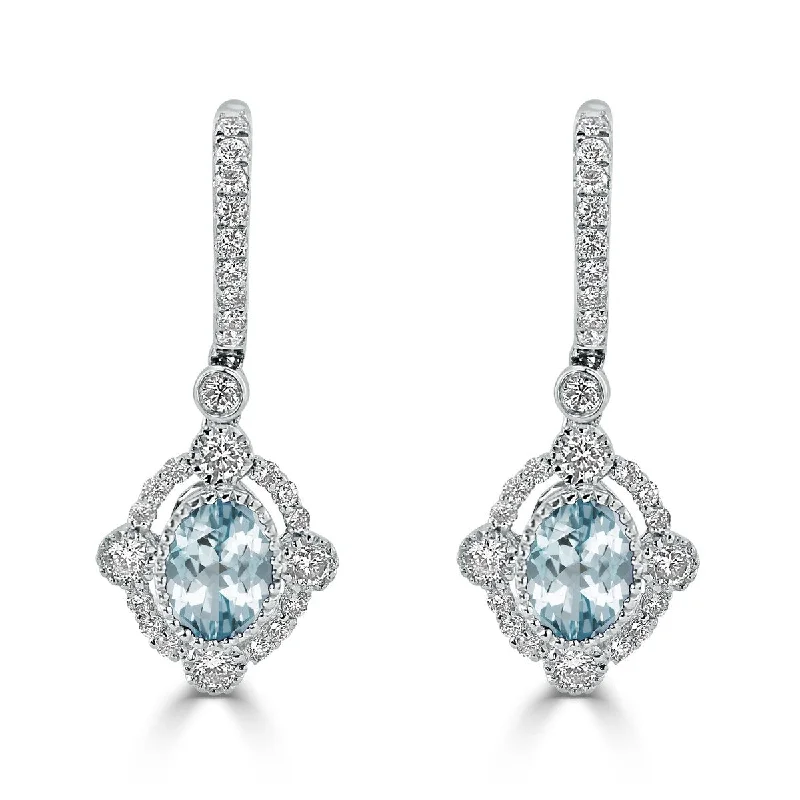 Auriya 1 1/3ct Fancy Oval-cut Aquamarine Halo Diamond Dangle Earrings 7/8ctw 18k Gold