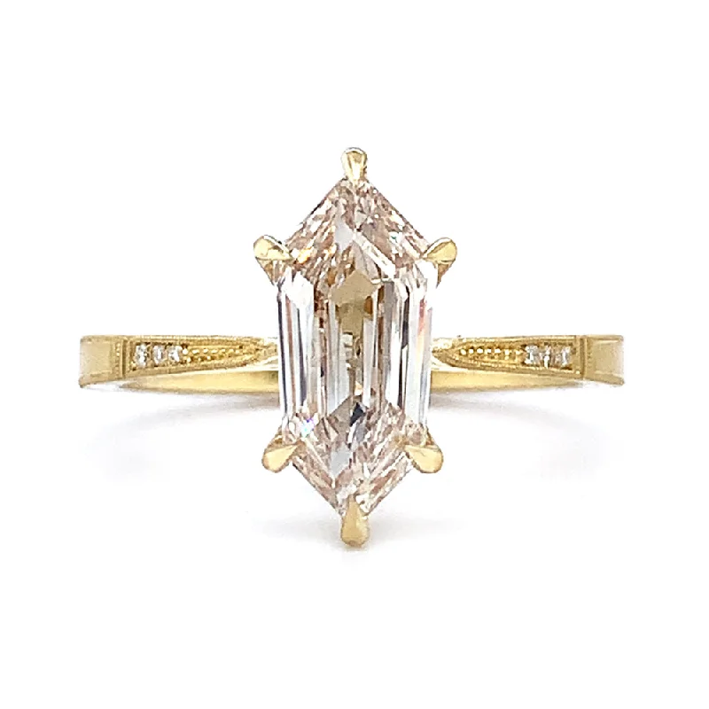 Shield-Shaped Step Cut Light Brown Diamond Ring - "Lena Solitaire"