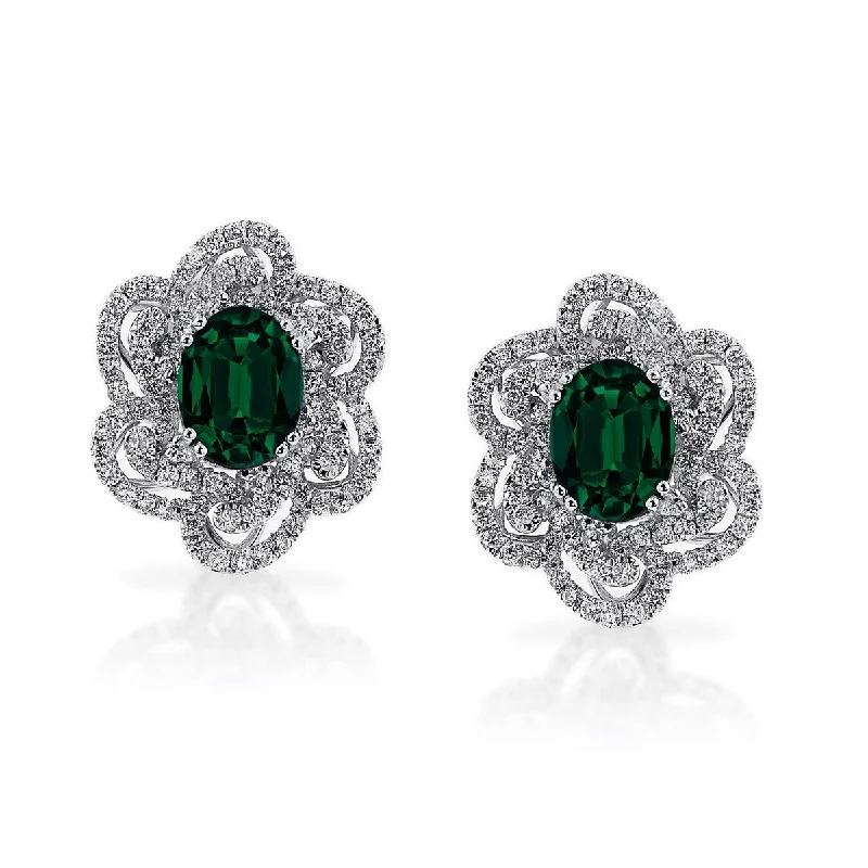 Auriya 2 1/4ct Fancy Oval-cut Emerald Halo Diamond Stud Earrings 9/10ctw 18k Gold