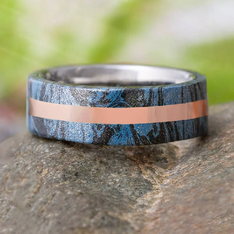 Blue & Gold Men's Wedding Band With Mokume Gane