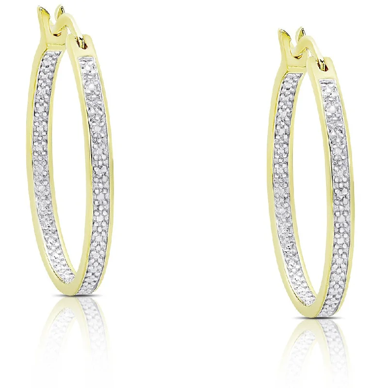 Finesque Gold Over Silver or Sterling Silver Diamond Accent Hoop Earrings