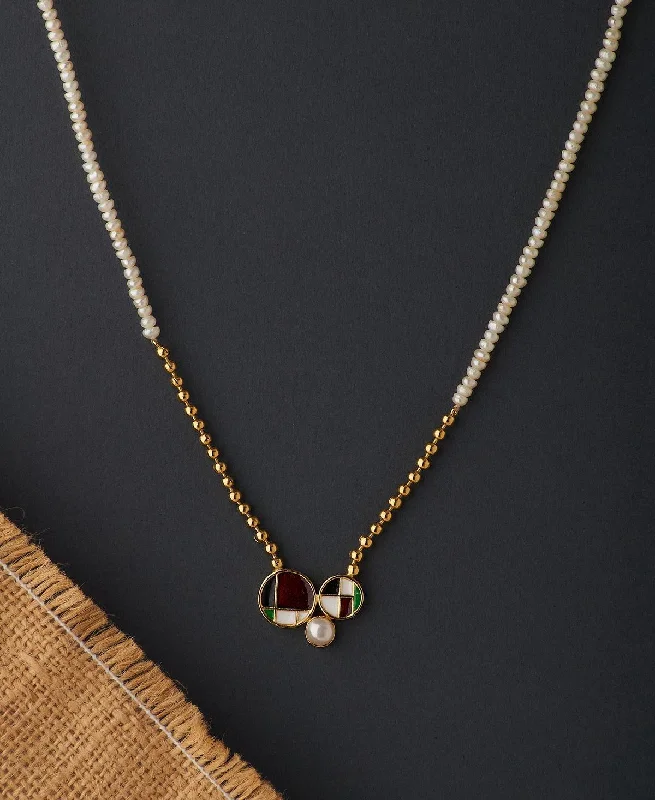 Pretty Real Pearl Necklace with Enamel work Pendant