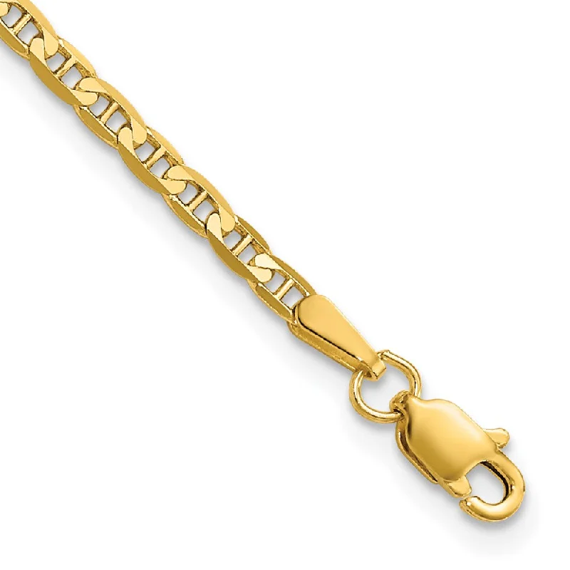 2.4mm 14k Yellow Gold Solid Concave Anchor Chain Bracelet