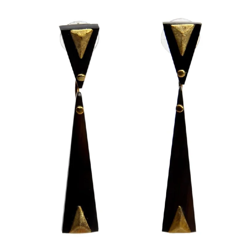 Handmade Brass Horn Black Mountain Dangling Earrings (Indonesia) - 2.5L*0.4W