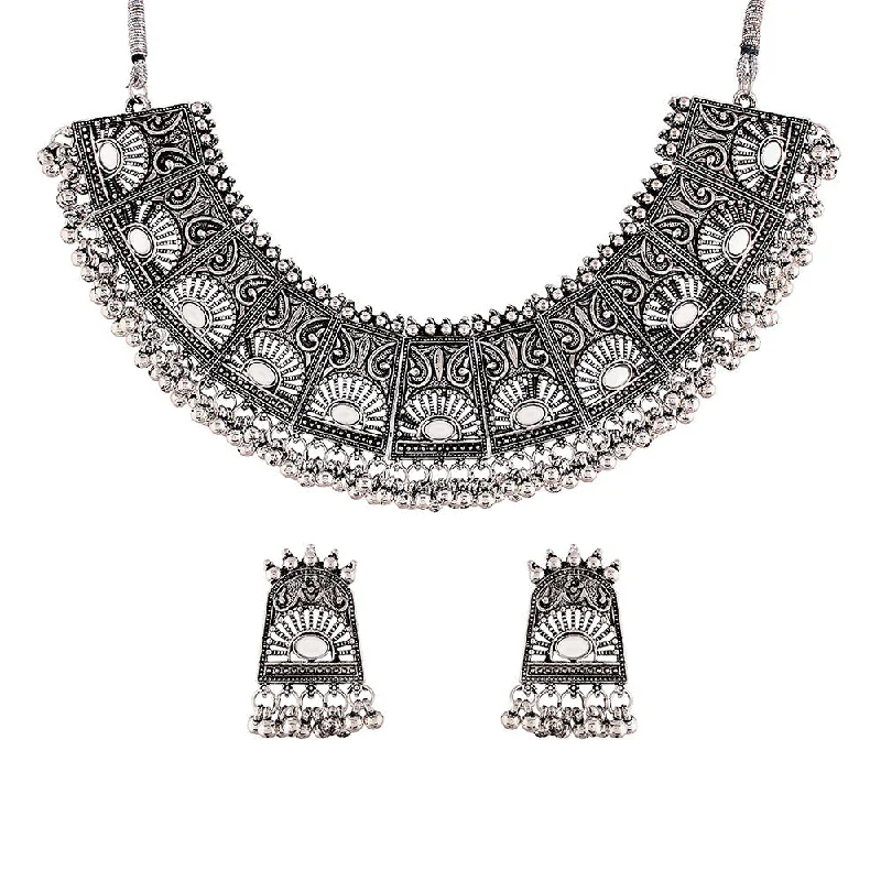 Etnico Oxidised Silver Plated Afghani Choker Necklace Jewellery Set for Women (MC066)