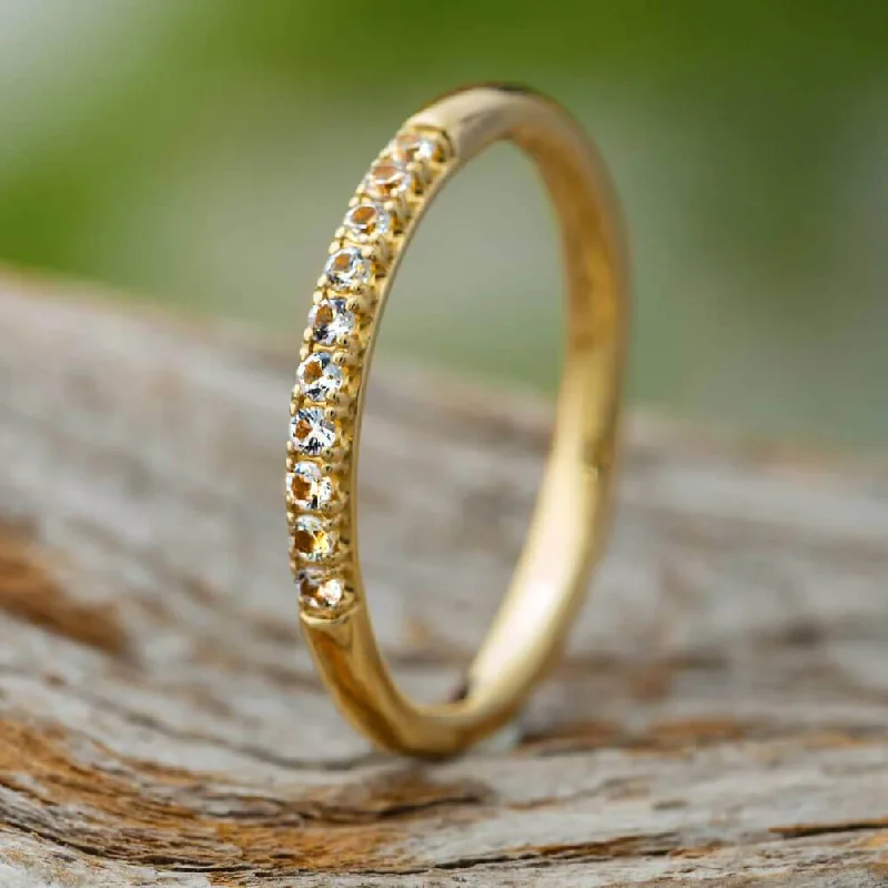 Women's White Sapphire Wedding Band in Yellow Gold