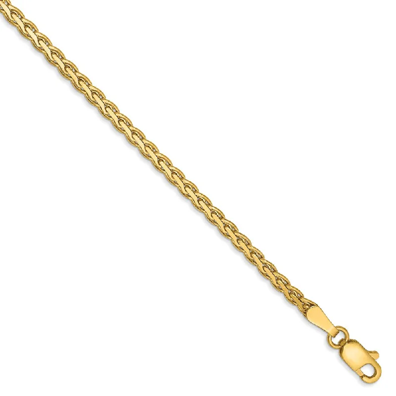 2.5mm, 14k Yellow Gold, Flat Wheat Chain Bracelet, 7 Inch