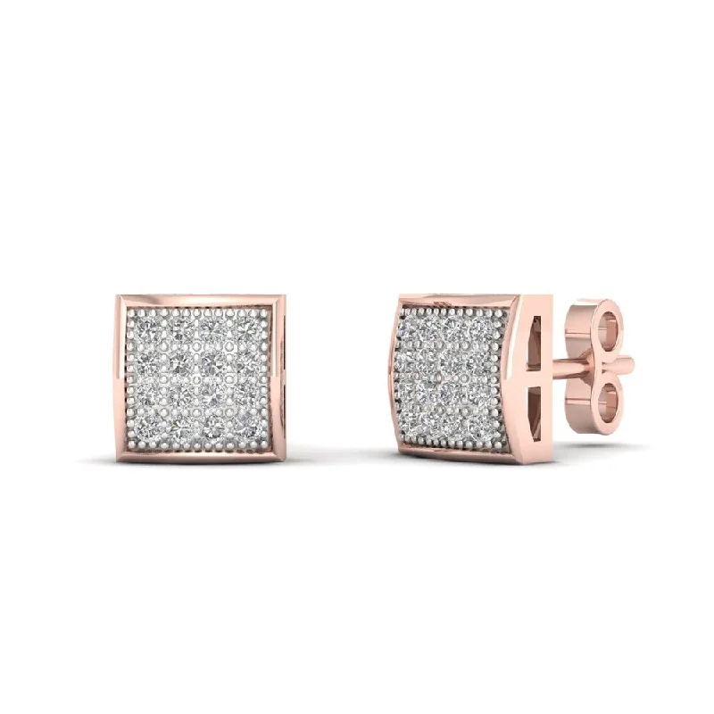 IGI Certified 10k Rose Gold 1/10ct TDW Diamond Cluster Stud Earrings - Pink