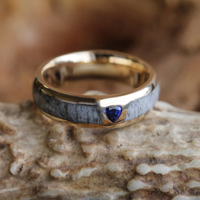 Antler Wedding Band with Heart Shaped Sapphire