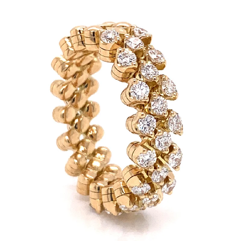 18K Yellow Gold Three Row Expandable Brevetto Diamond Ring