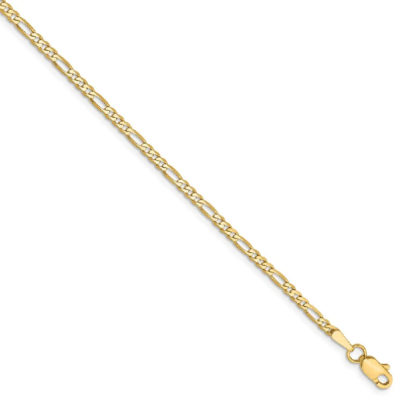 2.25mm, 14k Yellow Gold, Flat Figaro Chain Bracelet