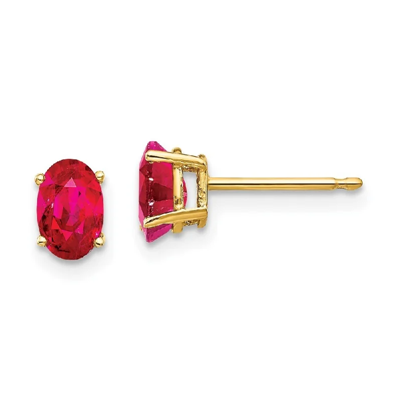 14k Yellow Gold Ruby Stud Earrings (L-6 mm, W-4 mm)