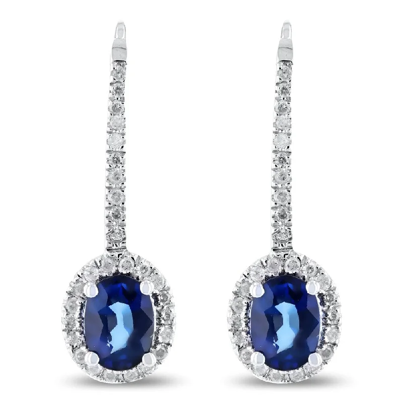 Auriya 14k White Gold 2 1/4ct Blue Sapphire and 3/8ct TDW Diamond Earrings