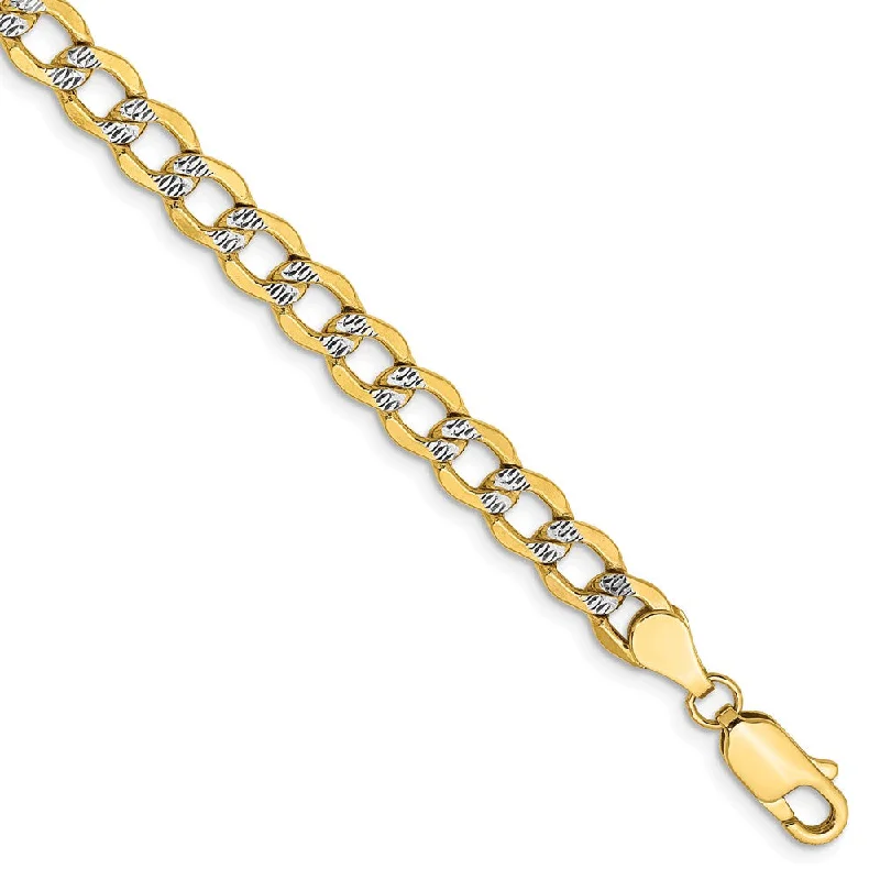 5.25mm 14k Yellow Gold & Rhodium Hollow Pave Curb Chain Bracelet