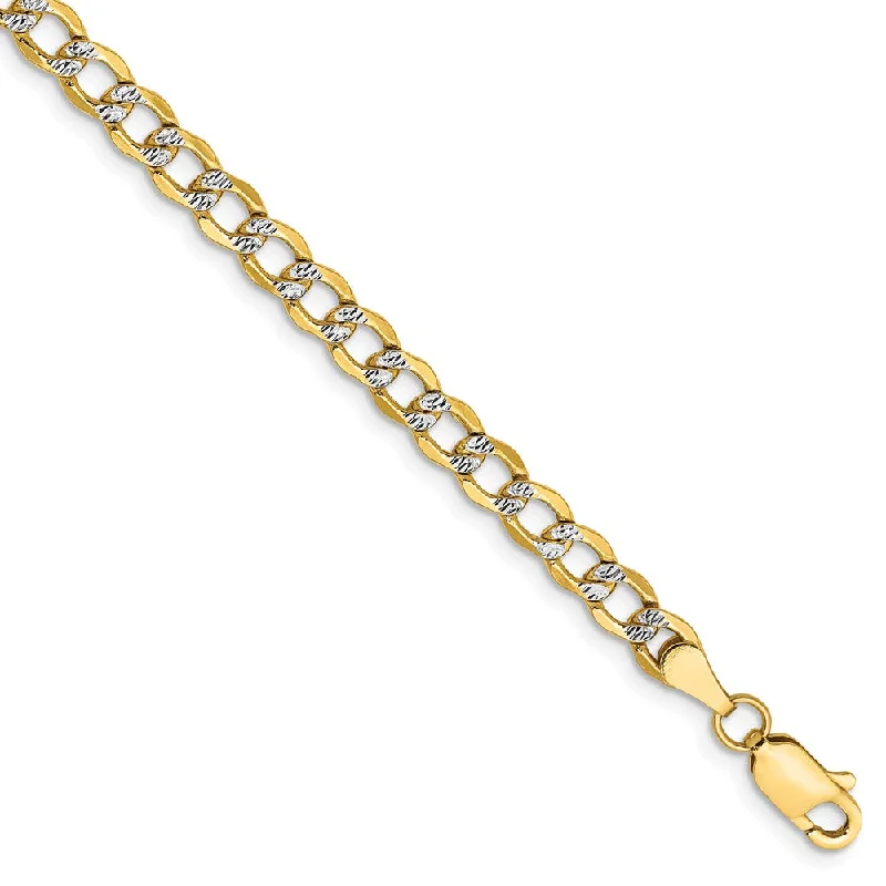 4.25mm 14k Yellow Gold & Rhodium Hollow Pave Curb Chain Bracelet