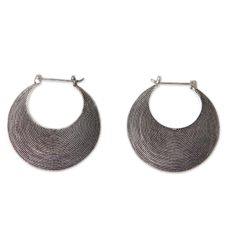 NOVICA Hypnotic Bali Moon, Sterling silver hoop earrings - 1.3*1.3