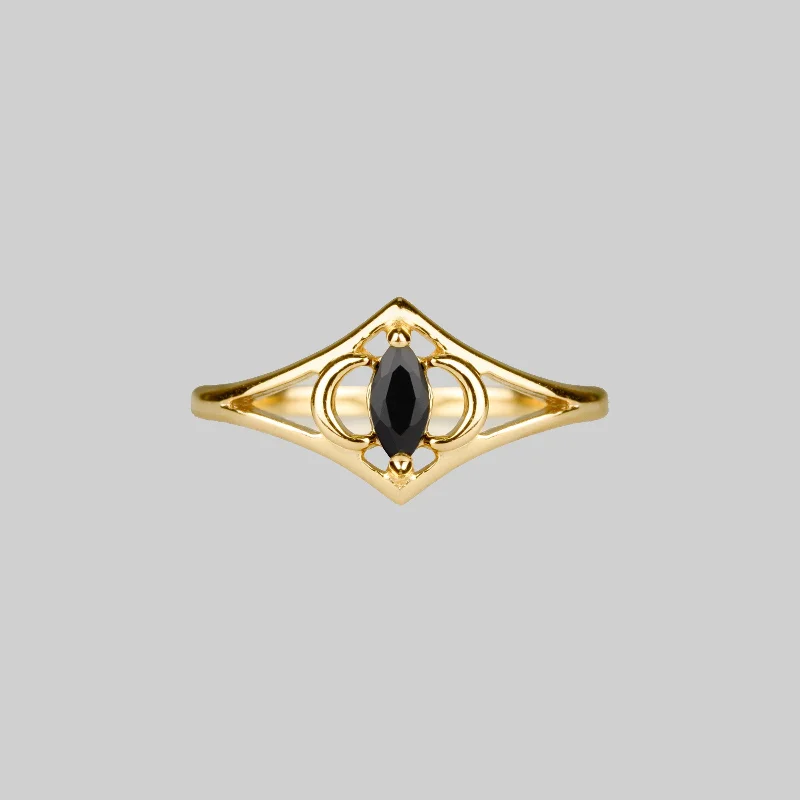 CELESTIAL. Two Moons Black Spinel Gold Ring