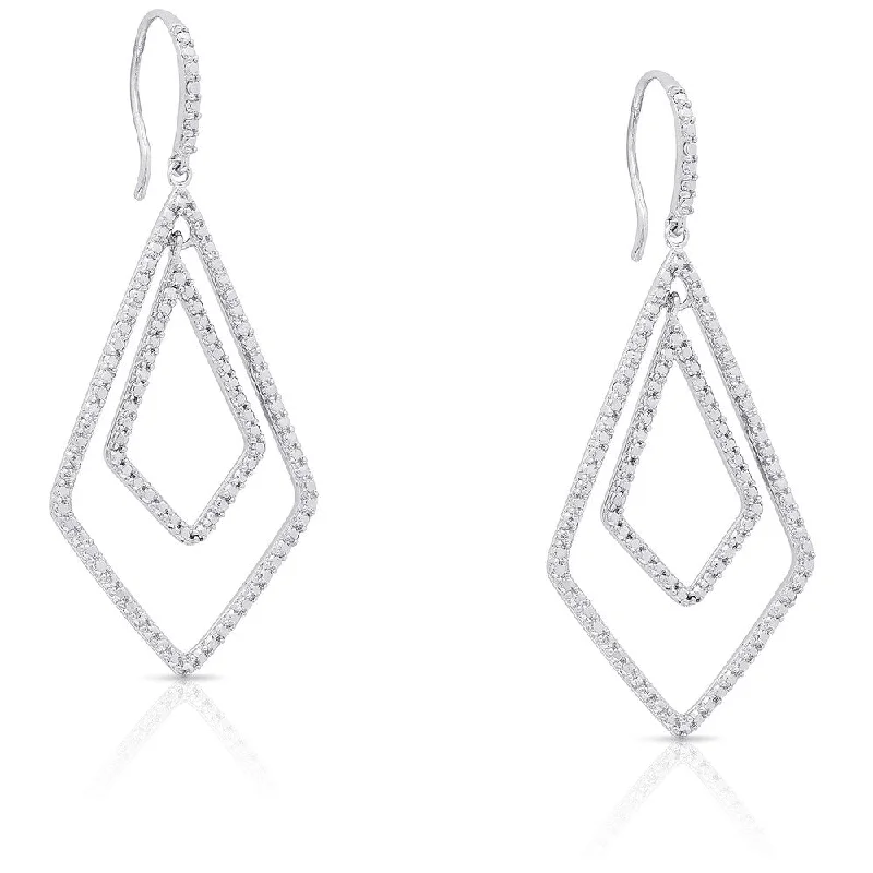 Finesque Sterling Silver Diamond Accent Dangle Earrings