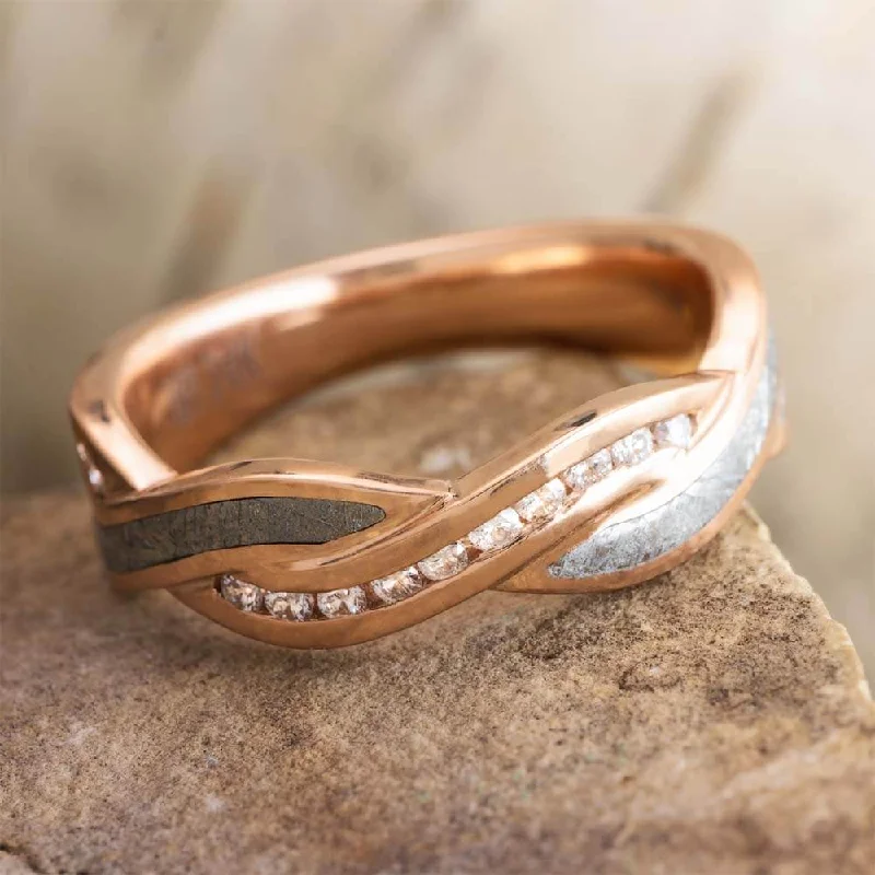 Twist Wedding Band for Women with Meteorite