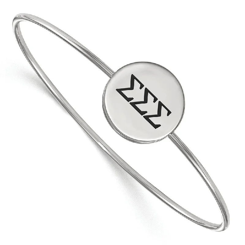 Sterling Silver Sigma Sigma Sigma Enamel Black Greek Bangle - 7 in.