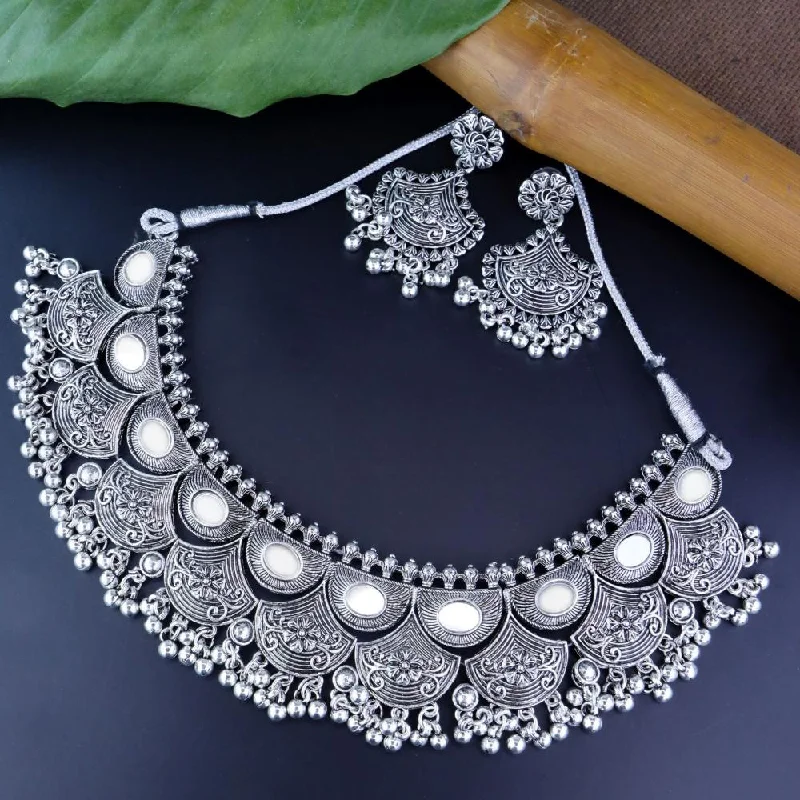 Etnico Ethnic Silver Oxidized Traditional Afghani Choker Necklace Jewellery Set for Women (MC145OX)