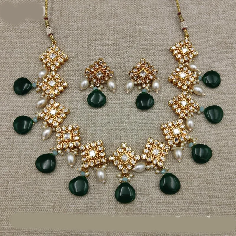 Amoliya Jewels Gold Plated Polki Kundan Stone And Pearls Necklace Set