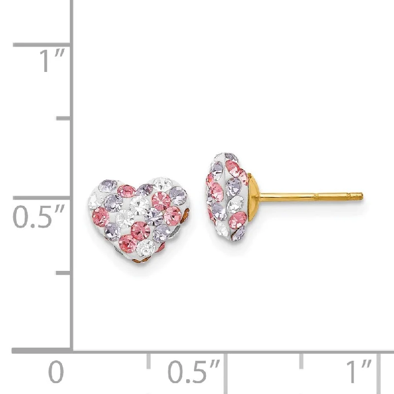 14k Yellow Gold Multicolored Crystal Heart Stud Earrings (L-7 mm, W-8 mm)