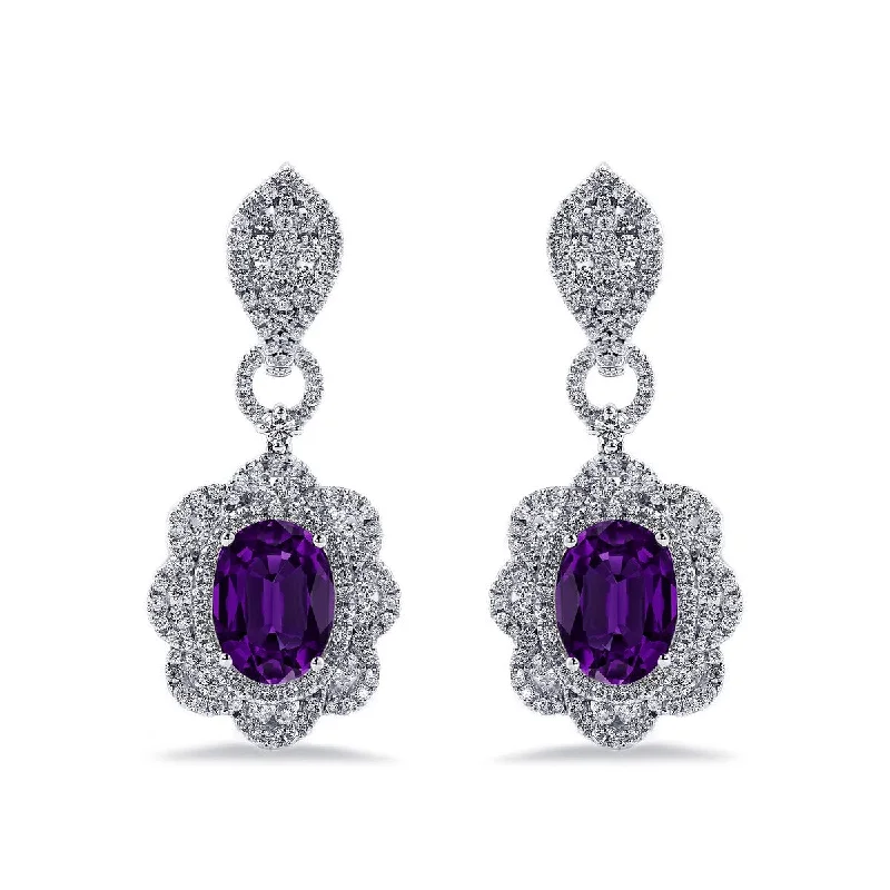 Auriya 4 5/8ct Fancy Oval-cut Amethyst Halo Diamond Drop Earrings 2 3/4ctw 18k Gold