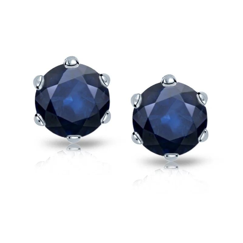 Auriya 14k Gold Round Sapphire Solitaire Stud Earrings 2ct TGW 6-Prong