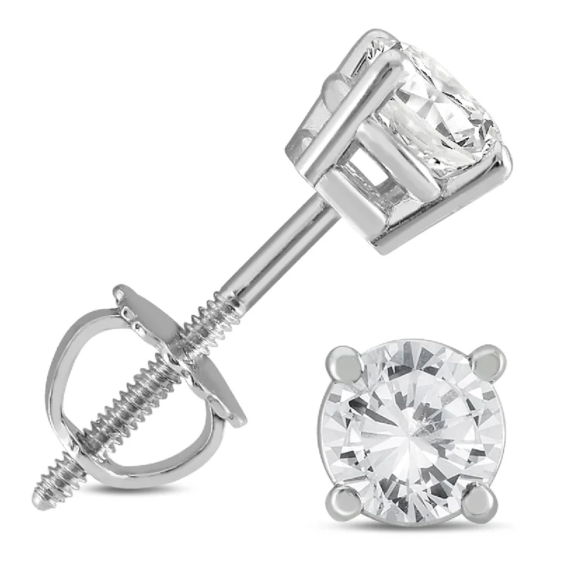 Marquee 14k White Gold 3/4ct TDW Certified Round Diamond Solitaire Stud Earrings