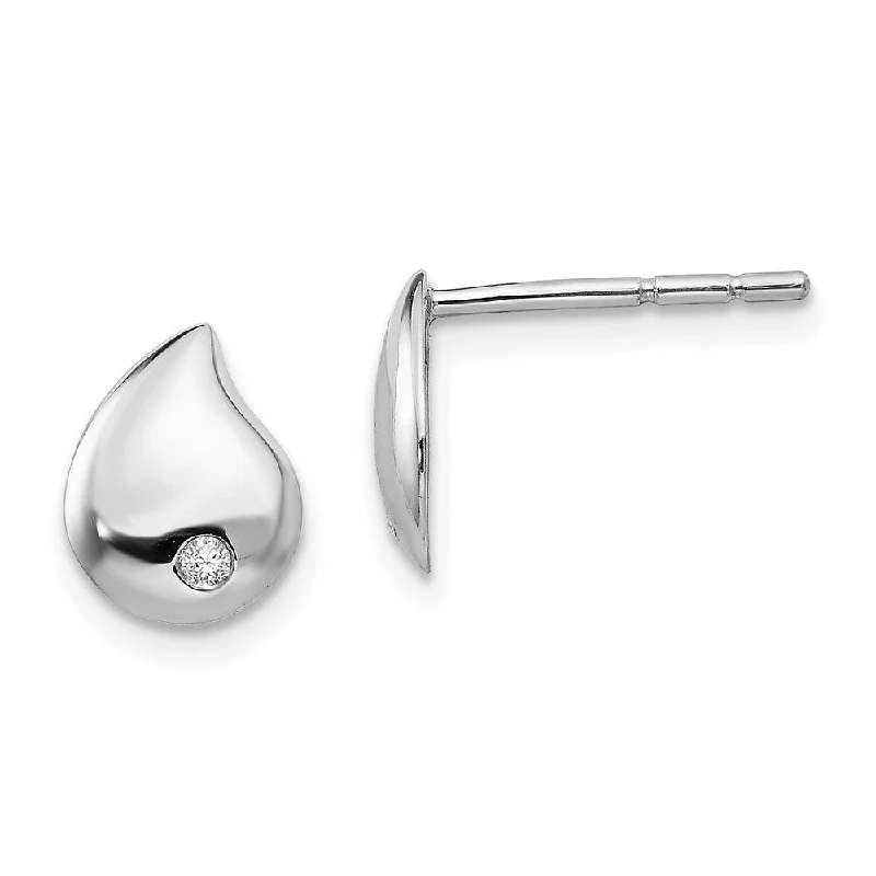 925 Sterling Silver Diamond Teardrop Earrings (L-10 mm, W-7.4 mm)