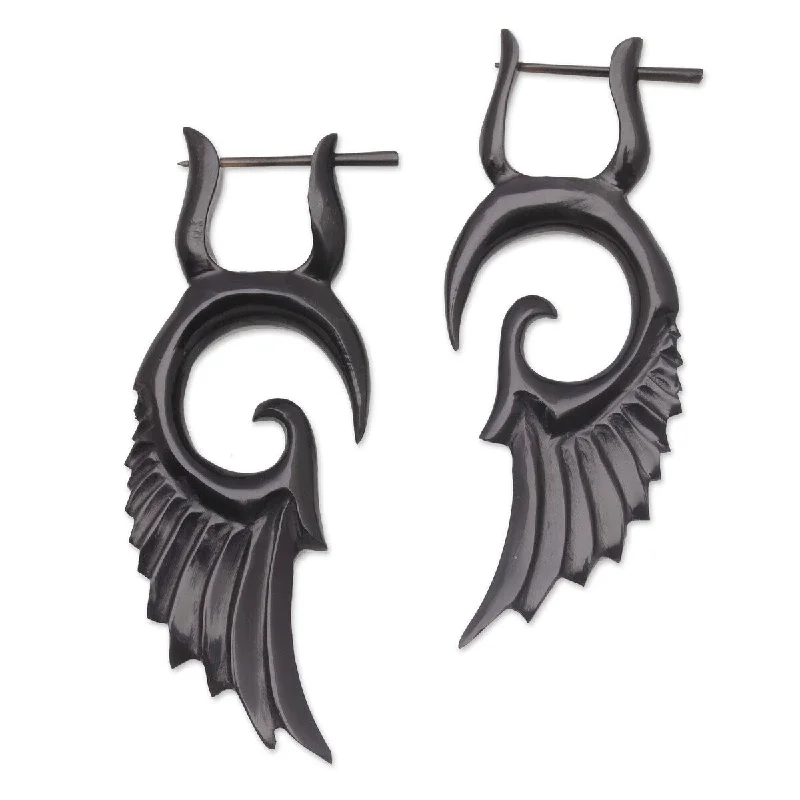 NOVICA Owl's Wings, Horn drop earrings - 2.8*0.1