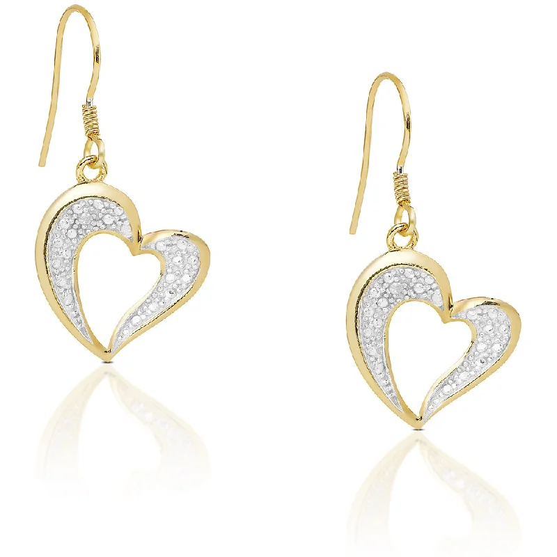 Finesque Gold Over Silver or Sterling Silver Diamond Accent Dangling Heart Earrings