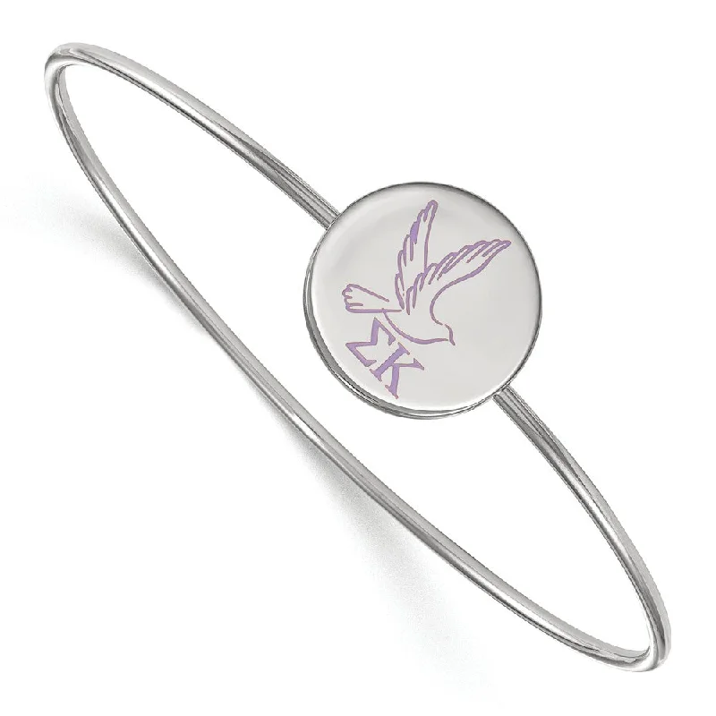 Sterling Silver Sigma Kappa Enamel Purple Dove Bangle - 6 in.