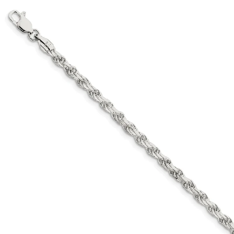 Sterling Silver 3.5mm Diamond-cut Rope Chain Bracelet