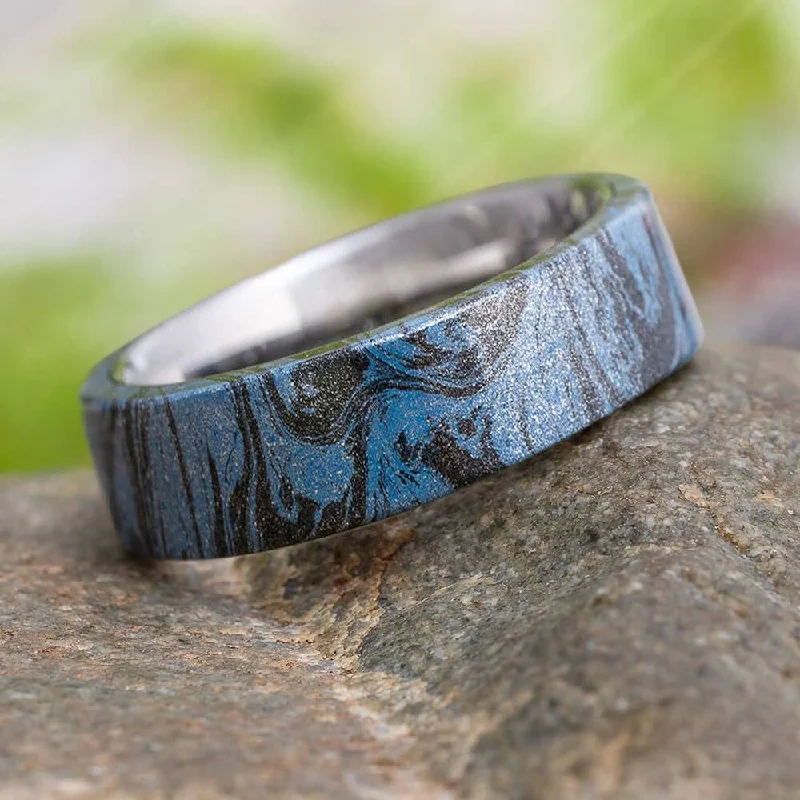 Men's Wedding Band with Cobaltium Mokume Overlay