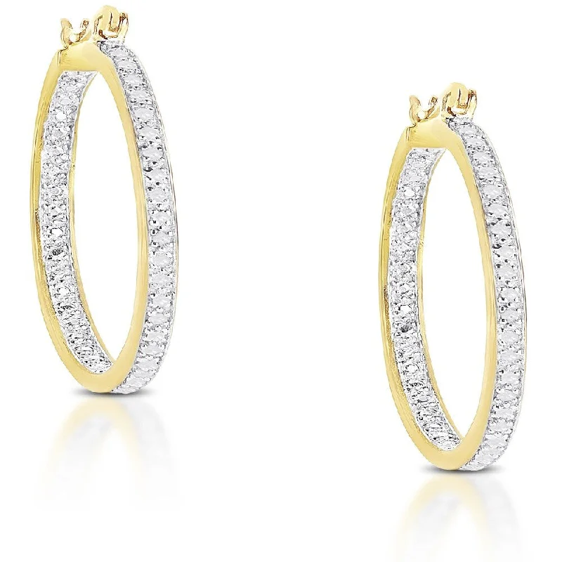 Finesque Gold Over Silver or Sterling Silver 1/4 Ct TDW Diamond Hoop Earrings